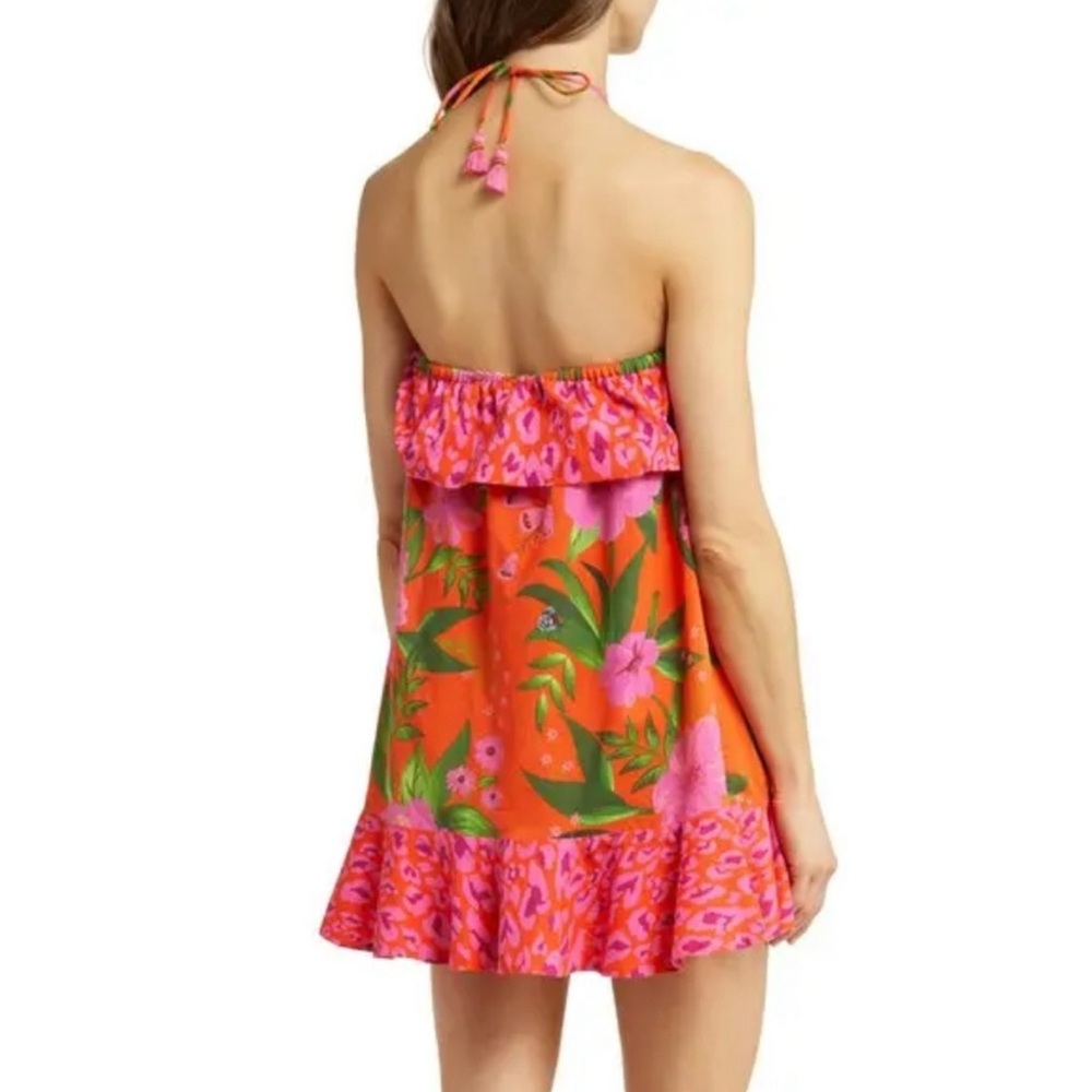 FARM Rio Vibrant Orange Dress with Pink and Green Floral Design - Picture 2 of 3